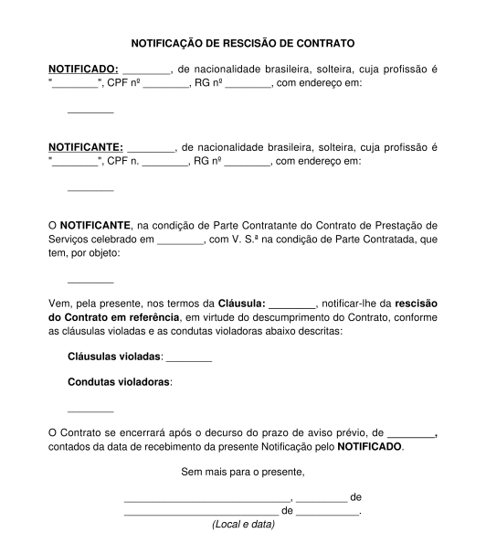 Notificação de rescisão de contrato de prestação de serviços