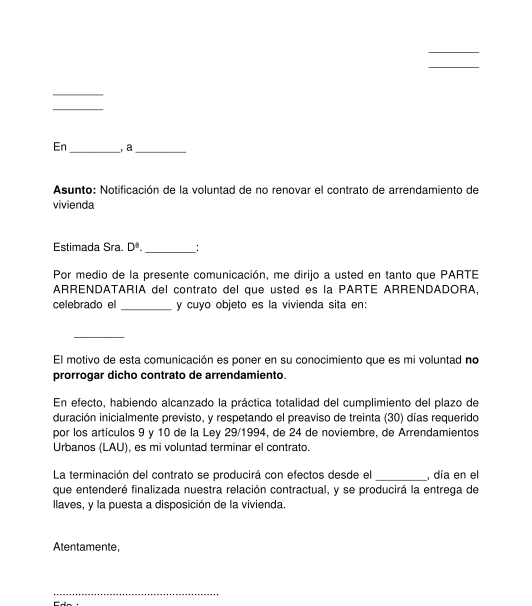 Notificación al arrendador para terminar el contrato de arrendamiento