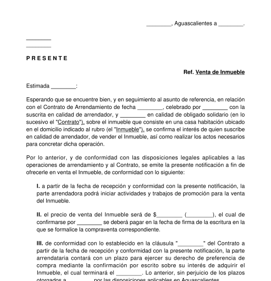 Notificación al Arrendatario de Oferta de Compra de Inmueble