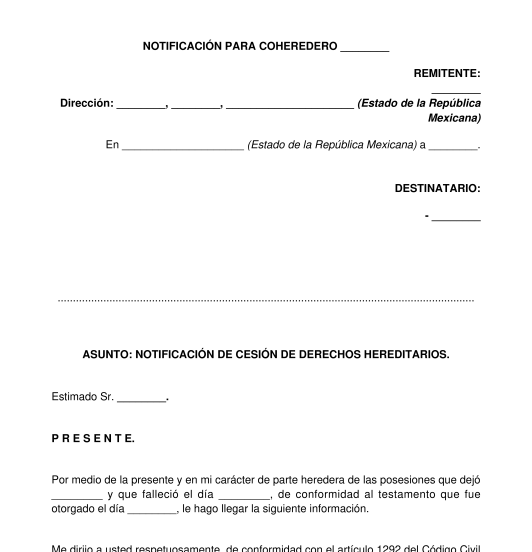 Notificación de cesión de derechos hereditarios