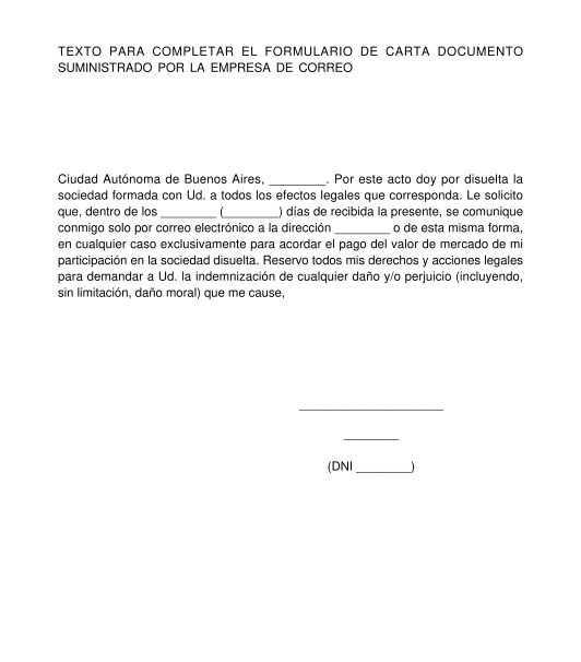 Notificación de Disolución de Sociedad de Hecho