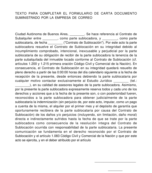 Notificación de Terminación con Causa de Contrato de Subalquiler