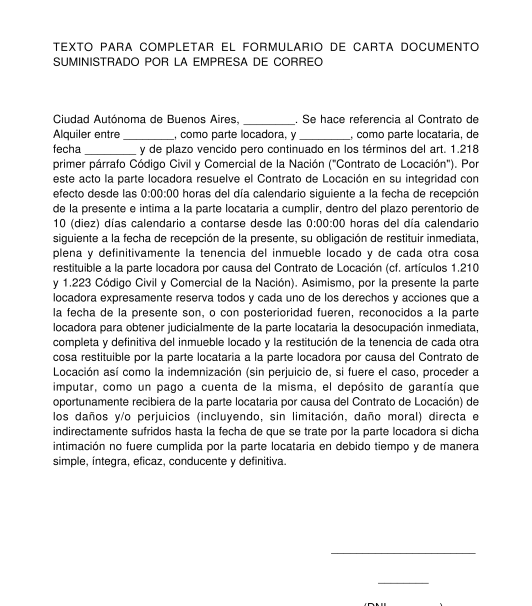 Notificación de Terminación de Contrato de Alquiler Continuado