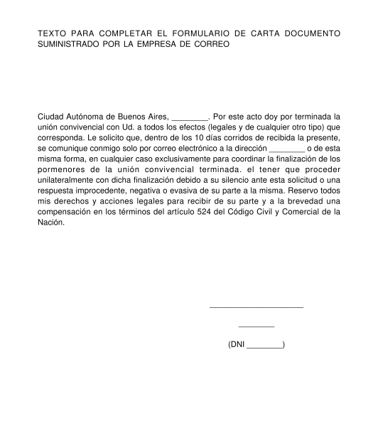 Notificación de Terminación de Unión Convivencial