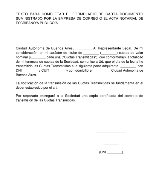 Notificación de Transmisión de Cuotas de S.R.L.