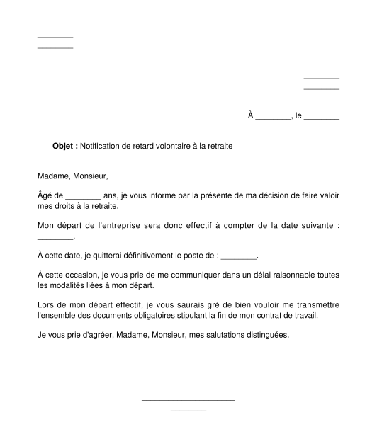 Notification de départ volontaire à la retraite