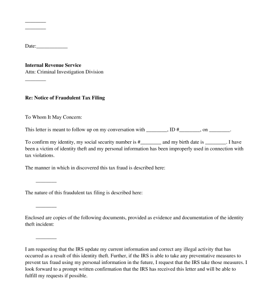 Notification of Fraudulent Tax Filing