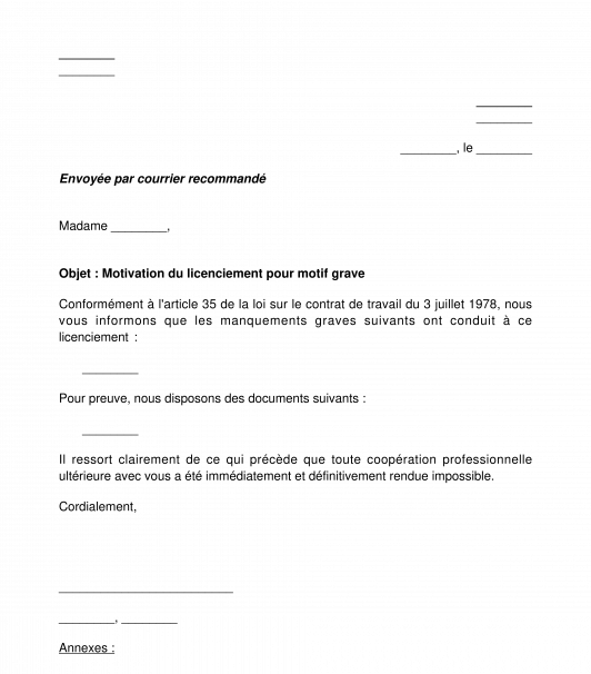 Notification du motif d'un licenciement pour motif grave