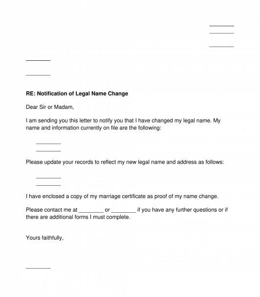 Notification Of Name Change Letter Sample Template