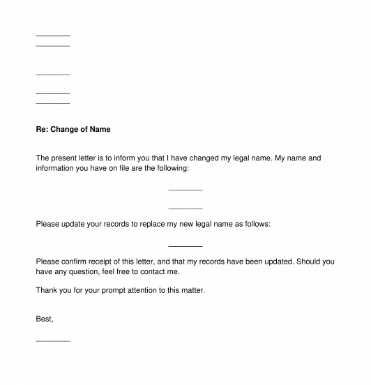 Notification Of Name Change Letter Sample Template