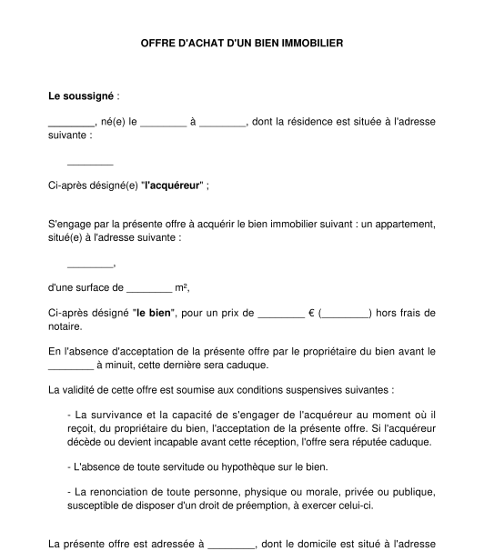 lettre type proposition d achat immobilier