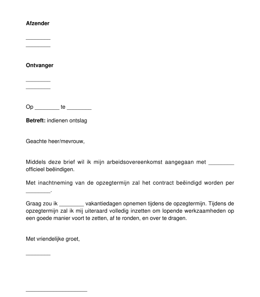 Ontslagbrief voor werknemer