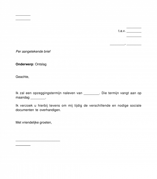 Ontslagbrief van een werknemer met een overeenkomst voor onbepaalde duur