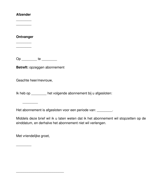 Opzegbrief abonnement