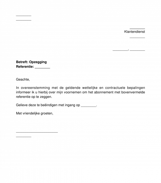 Opzegbrief van een abonnement