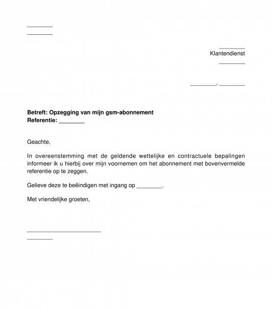 Opzegbrief telecom abonnement