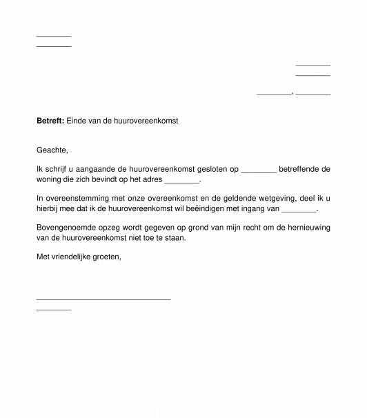 Opzegbrief Van Een Woninghuurovereenkomst Model