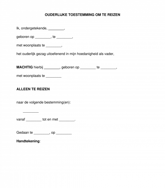 Ouderlijke toestemming om te reizen