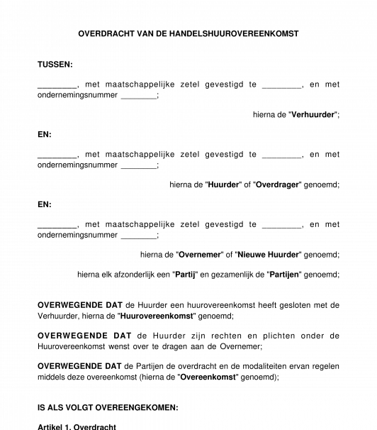 Overdracht van een handelshuurovereenkomst