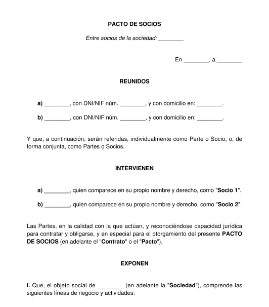 Pacto de Socios - Modelo, Formato en Línea - Word y PDF