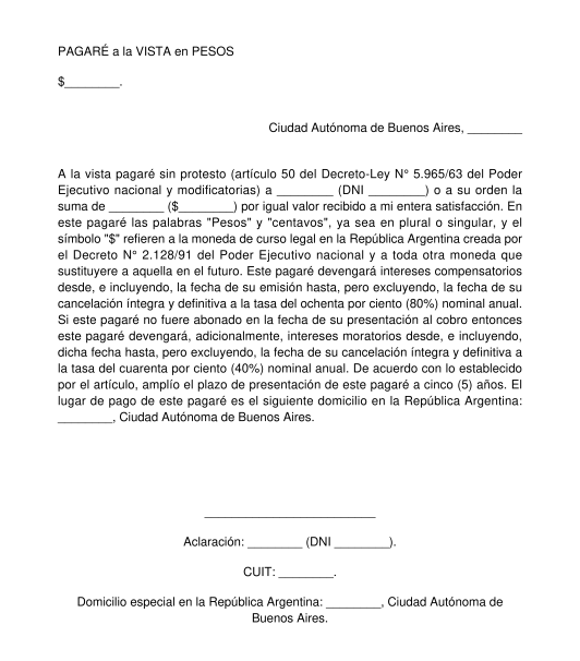 Pagaré Modelo Formato para Rellenar Word y PDF