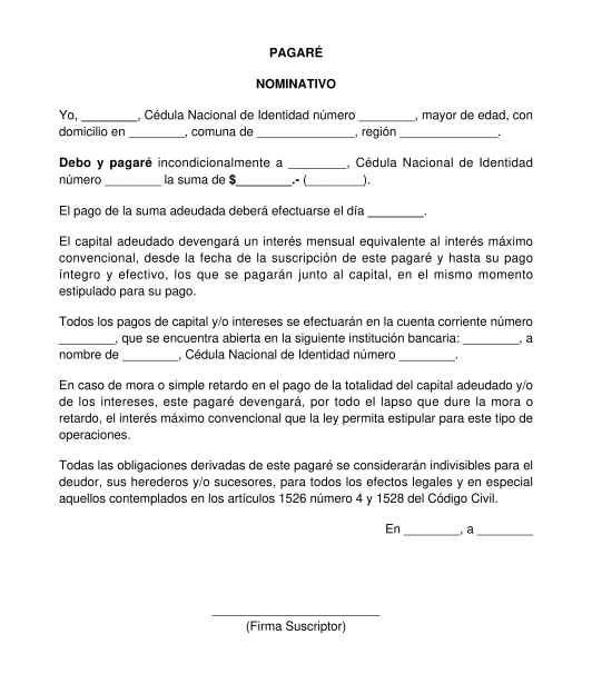 Pagaré - Modelo, Formato para Rellenar | Word y PDF