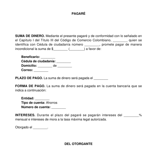 Pagaré - Modelo, Ejemplo para Completar - Word y PDF