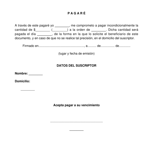 Pagaré - Modelo, Formato para Rellenar | Word y PDF