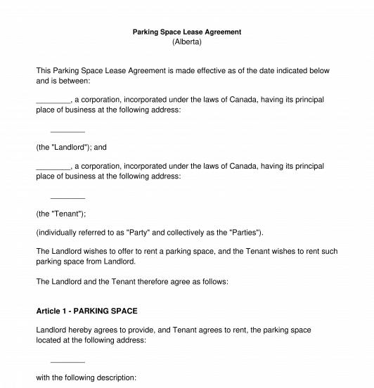 Parking Space Lease Agreement