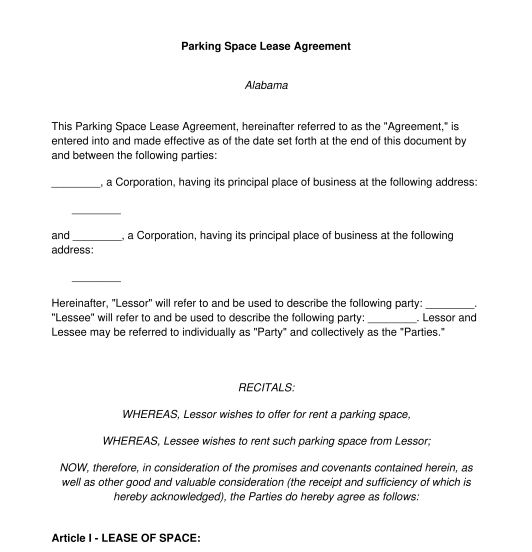 Parking Space Lease Agreement