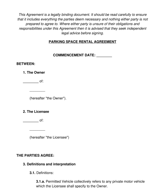 Parking Space Rental Agreement