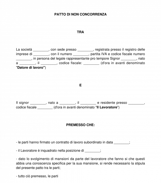 Patto di non concorrenza lavoratore