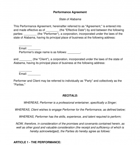 Performance Agreement Sample Template Word And Pdf