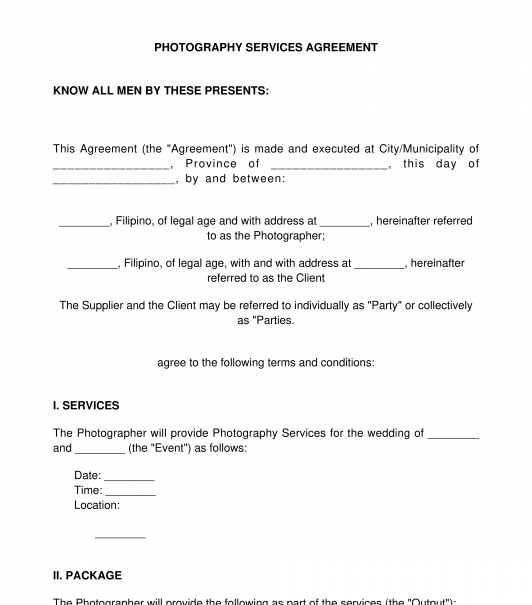 Photography Services Agreement