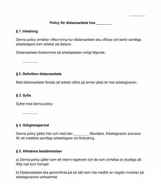 Policy för distansarbete