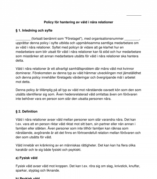 Policy för hantering av våld i nära relationer
