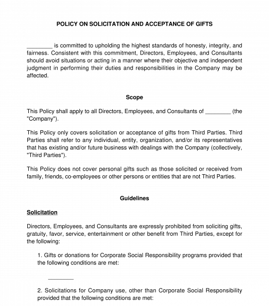 Policy on Solicitation and Acceptance of Gifts