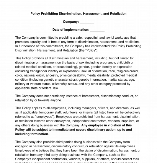Policy Prohibiting Discrimination, Harassment, and Retaliation