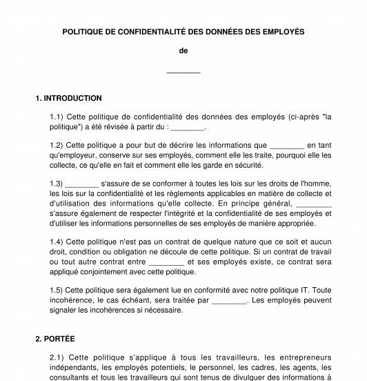 Politique de confidentialité des données des employés