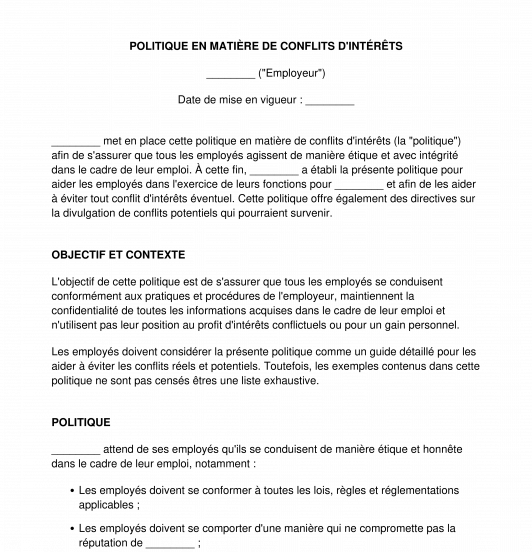 Politique en matière de conflits d'intérêts