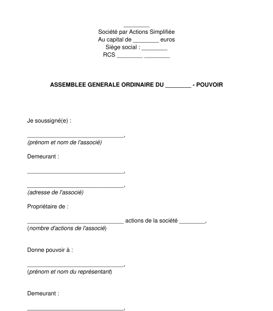 Pouvoir de représentation à l'assemblée générale d'une société
