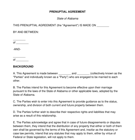 Prenuptial Agreement Sample Master of Template Document