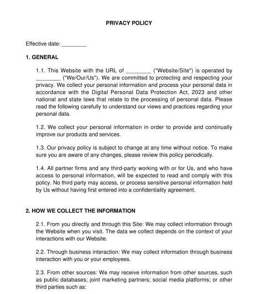 Privacy Policy for Website or Mobile Application