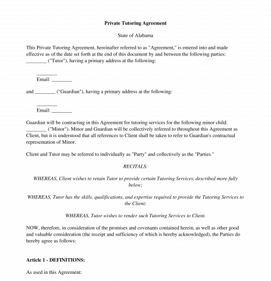 Tutoring Contract Template Free