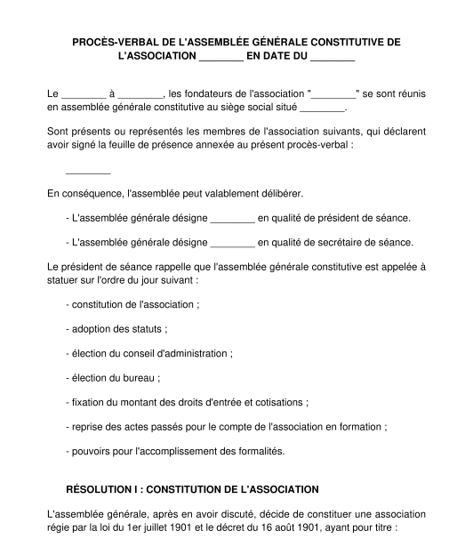 Procès-verbal d'assemblée générale constitutive