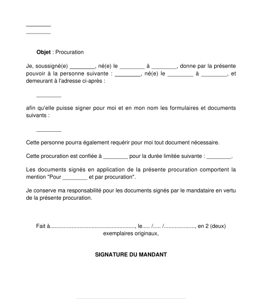 Procuration  Exemple, Modèle à Remplir Word & PDF