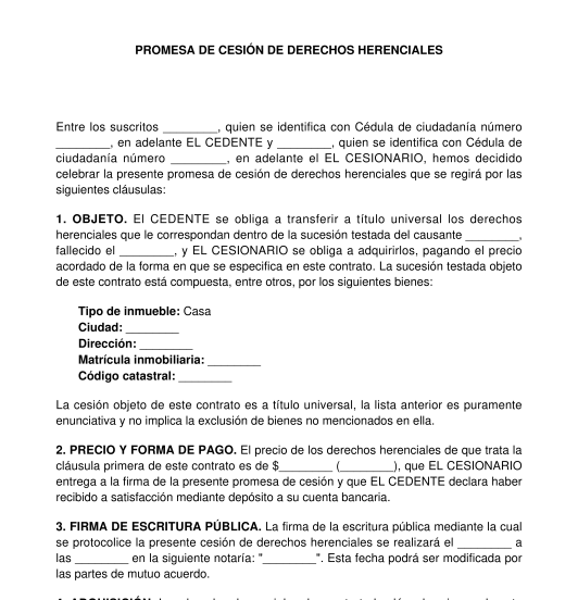 Promesa de cesión de derechos herenciales