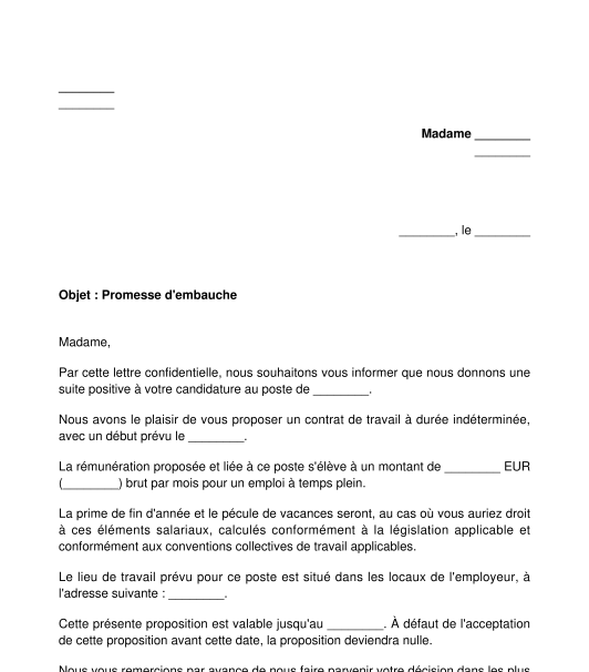 valeur promesse d embauche promesse d’embauche modèle gratuit word