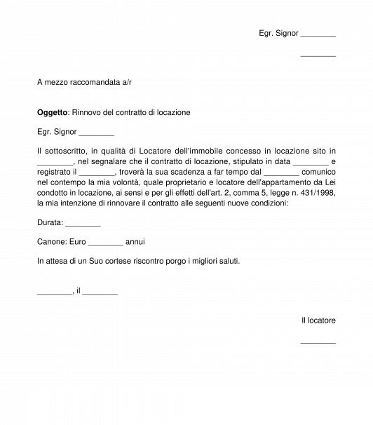 Proposta rinnovo contratto di locazione a nuove condizioni