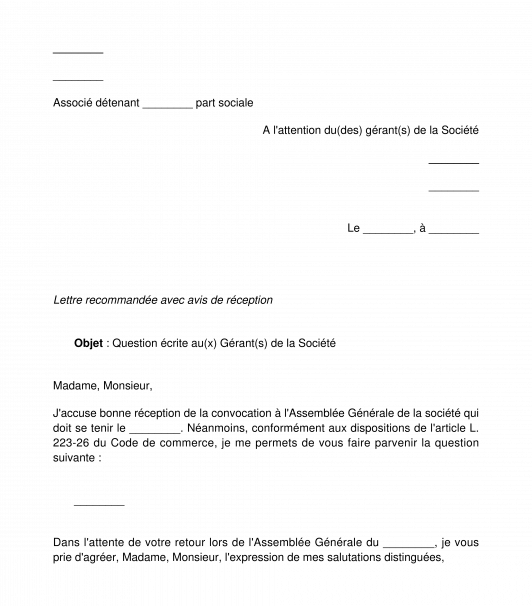 Questions écrites aux dirigeants d'une société